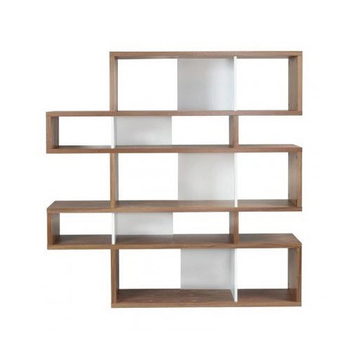 Librero estilo moderno fondo blanco con madera de nogal