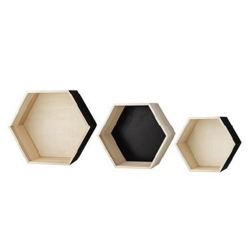 Lote de 3 repisas de pared madera natural y color negra mate