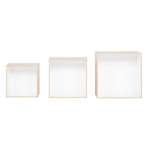 Juego de 3 repisas cuadrada madera natural y blanco