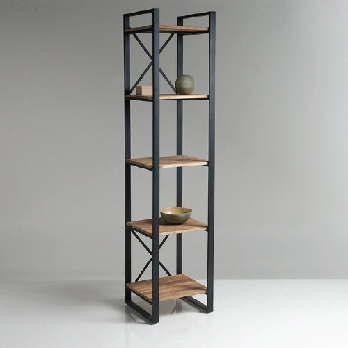 Librero estilo industrial estructura de acero negro y madera de encino