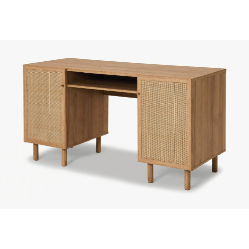 Escritorio estilo vintage madera de encino y ratán en sus 2 puertas