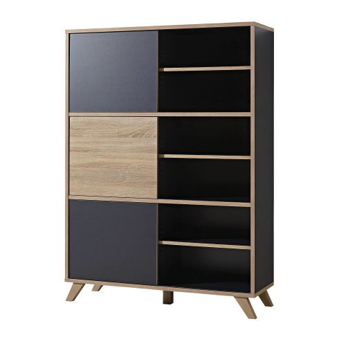 Librero armario estilo moderno color antracita y madera de encino
