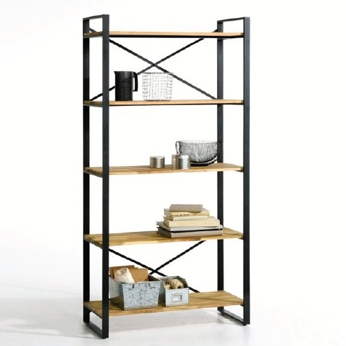 Librero estilo industrial estructura de acero negro y madera de encino