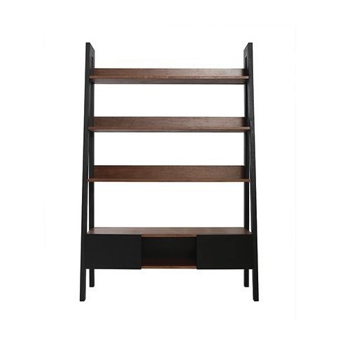 Librero estilo vintage de madera maciza de nogal y estructura color negro